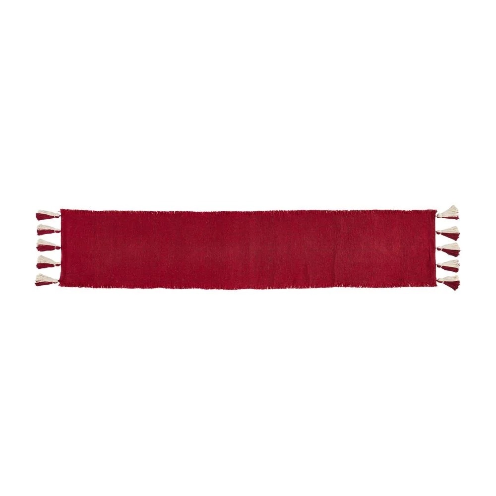 NWT Mud Pie solid red ponchaa table runner 18x90” with tassels - Picture 2 of 2